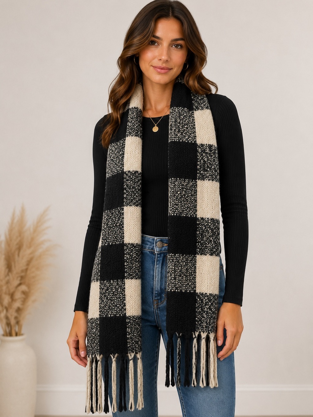 Aerie Oversized Buffalo Plaid Blanket Scarf Cozy Warm Boho 22x88in 72w/o Fringe